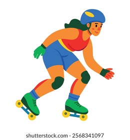 A flat character illustration of roller skating girl