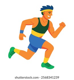 A flat character illustration of a running athlete