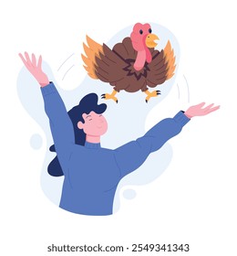 A flat character illustration of thanksgiving bird 