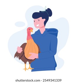 A flat character illustration of thanksgiving girl with turkey 