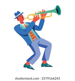 Flat character illustration of a trumpet player