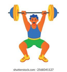 A flat character illustration of weightlifting