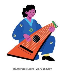 Flat character illustration of a zither player