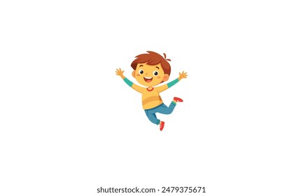 Flat character illustrations of children jumping on a white background.