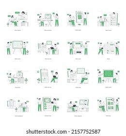 Ilustraciones de carácter plano de la educación en línea 

