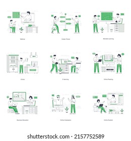 Flat Character Illustrations of Online Learning 

