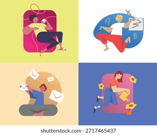 Flat Character Illustrations of People Doing Daily Activities