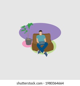 Ilustración de caracteres planos sentada en la silla