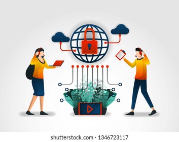 flat character. Internet service providers provide users with customer service and security systems. 