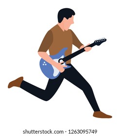 Flat  character, male playing guitar.