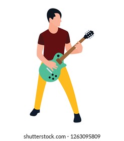 Flat character, male playing guitar
