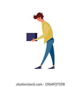 Flat character of man holding box vector illustration