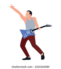 Flat character, man playing guitar