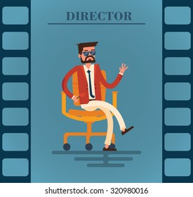 flat character man in a red jacket in the frame