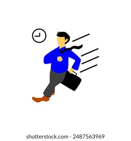 FLAT CHARACTER OF A MAN WHO WAS LATE TO GO TO THE OFFICE.BUSINESS,ILLUSTRATION