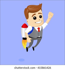 Flat character. Manager character flying on a rocket. cartoon character riding on a rocket. 