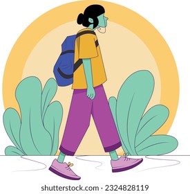 Carácter plano diseño de arte vectorial moderno personas caminando o corriendo con fondo colorido