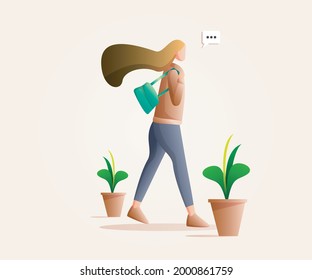 carácter plano con plantas, carácter de diseño fallido, caminar, vacaciones