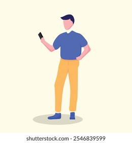 Flat character playing handphone illustration