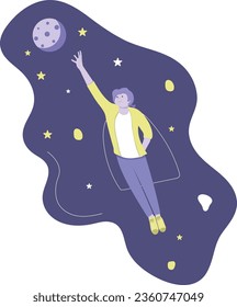 Flat Character Reaching for the Moon Illustration