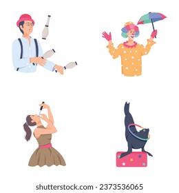 Juego de caracteres planos de artistas de circo 

