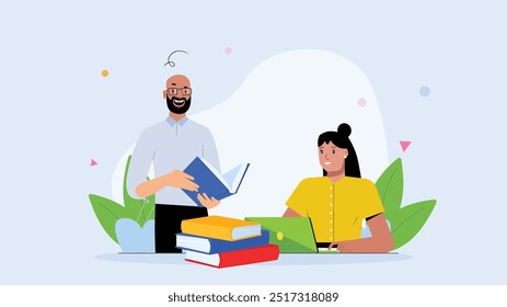 Conjunto de caracteres plano de pessoas lendo livros, revistas e outras literaturas. Ilustração vetorial isolada de jovens leitores masculinos e femininos vestidos em roupas da moda, relaxando em casa com livros ou texto