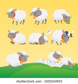 Flat character of sheep set on farm , cartoon design illustration.