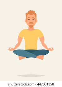 Flat Character Sitting in Lotus Position. Vector Illustration