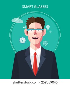 Flat character of smart glasses concept illustrations
