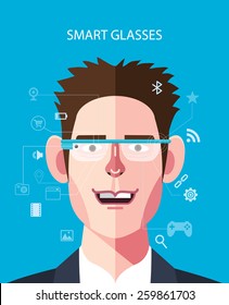 Flat character of smart glasses concept illustrations