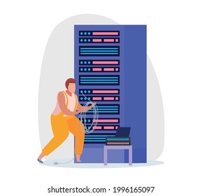 Flat character of system administrator at work vector illustration