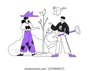 Flat character vector concept operation hand drawn illustration of planting trees on Arbor Day in spring
