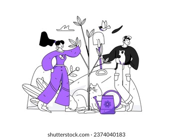 Flat character vector concept operation hand drawn illustration of planting trees on Arbor Day in spring
