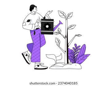 Flat character vector concept operation hand drawn illustration of planting trees on Arbor Day in spring
