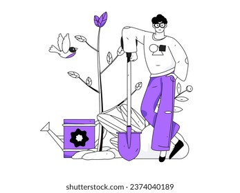 Flat character vector concept operation hand drawn illustration of planting trees on Arbor Day in spring
