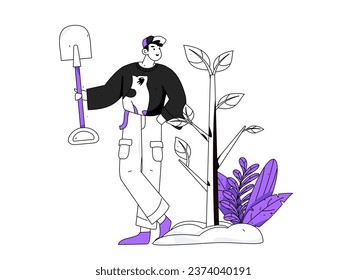 Flat character vector concept operation hand drawn illustration of planting trees on Arbor Day in spring
