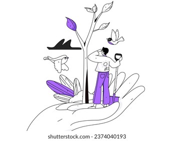 Flat character vector concept operation hand drawn illustration of planting trees on Arbor Day in spring
