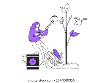 Flat character vector concept operation hand drawn illustration of planting trees on Arbor Day in spring
