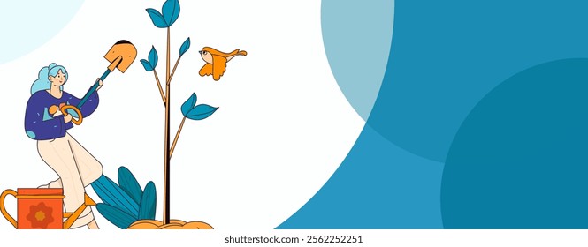 Flat character vector concept operation hand drawn illustration of planting trees on Arbor Day in spring
