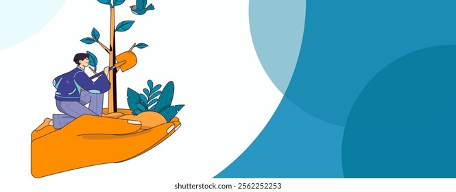 Flat character vector concept operation hand drawn illustration of planting trees on Arbor Day in spring
