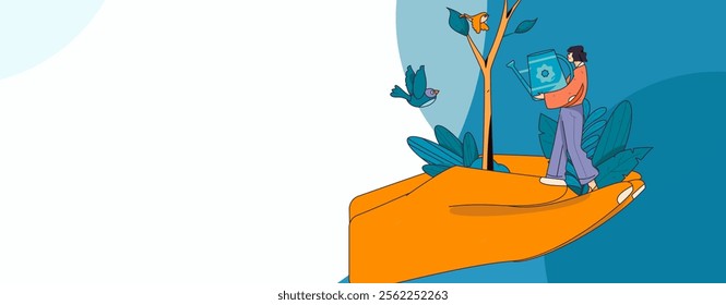 Flat character vector concept operation hand drawn illustration of planting trees on Arbor Day in spring
