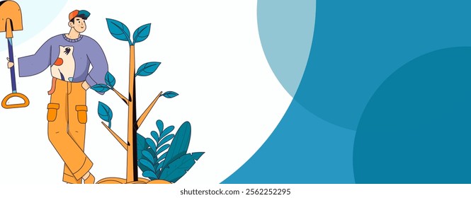 Flat character vector concept operation hand drawn illustration of planting trees on Arbor Day in spring
