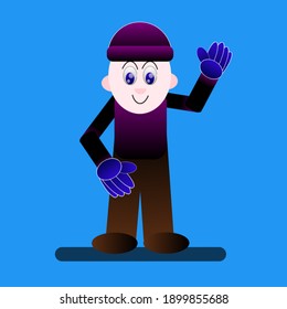 Flat Character Vector A Man Waving Hand