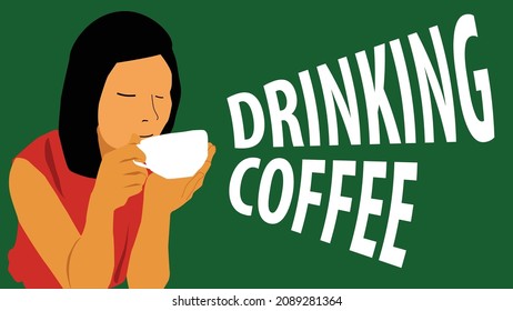 flat character woman drinking coffee