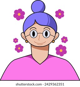 flat character woman with flowers cartoon character illustration
