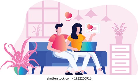 flat character working person using a laptop for decoration