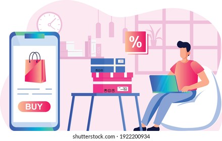 flat character working person using a laptop for decoration