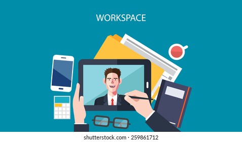 Flat character of workspace concept illustrations