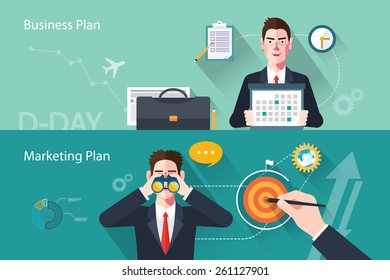 Flat characters of business plan concept illustrations