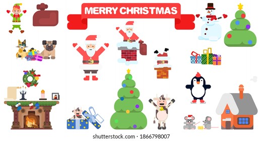 flat characters large selection of santa claus and others. flat style vector